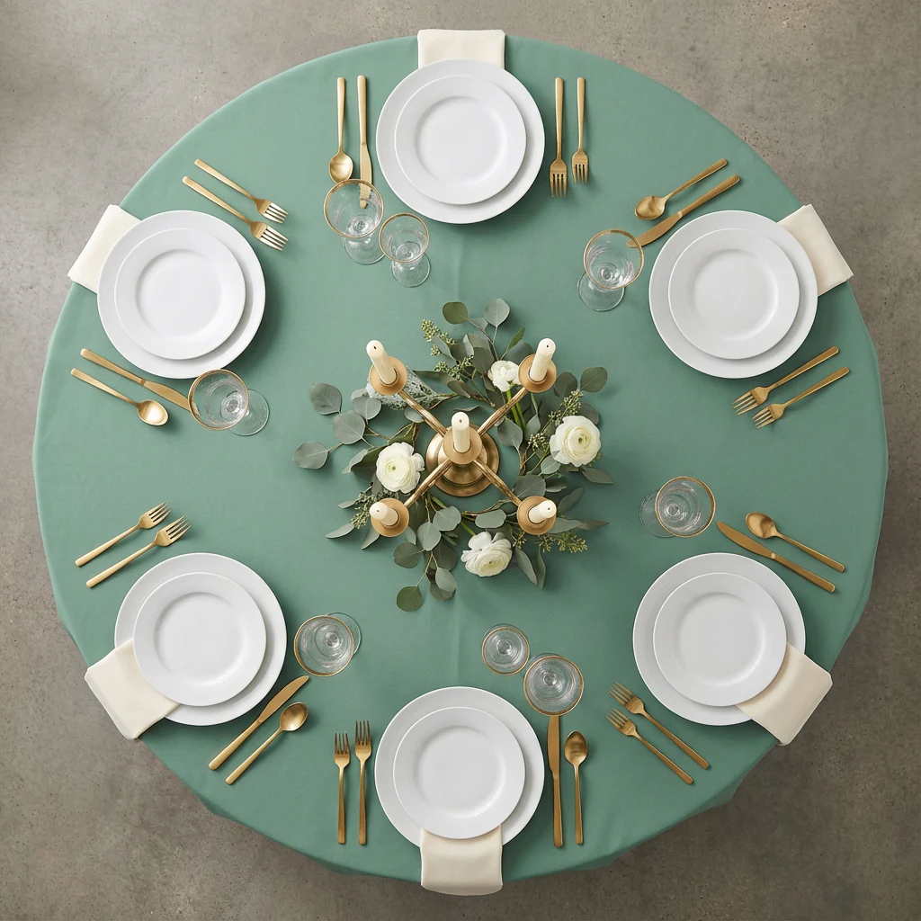 Premium Polyester 120" Round Tablecloth - Eucalyptus - Image 3