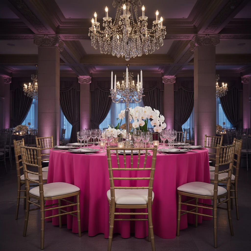 Premium Polyester 120" Round Tablecloth - Fuchsia - Image 5