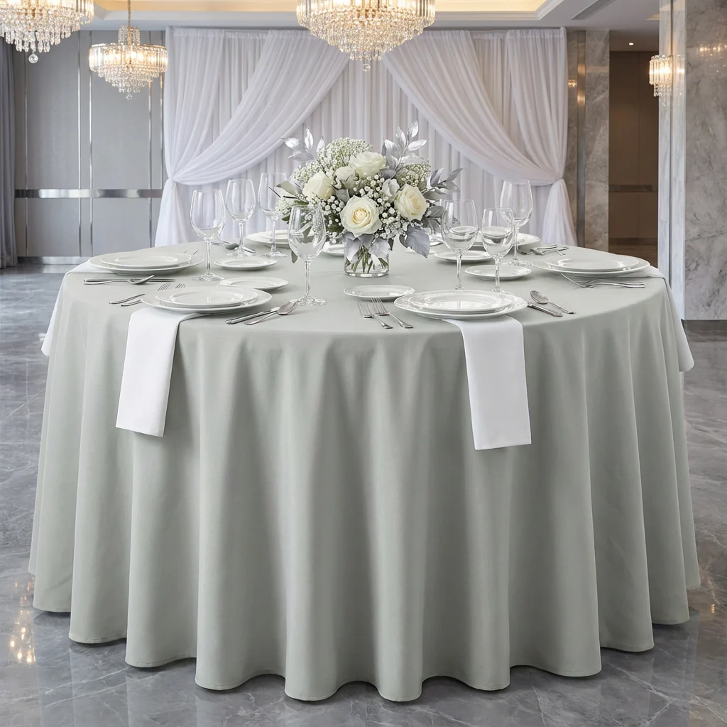 Premium Polyester 120" Round Tablecloth - Gray/Silver - Image 2