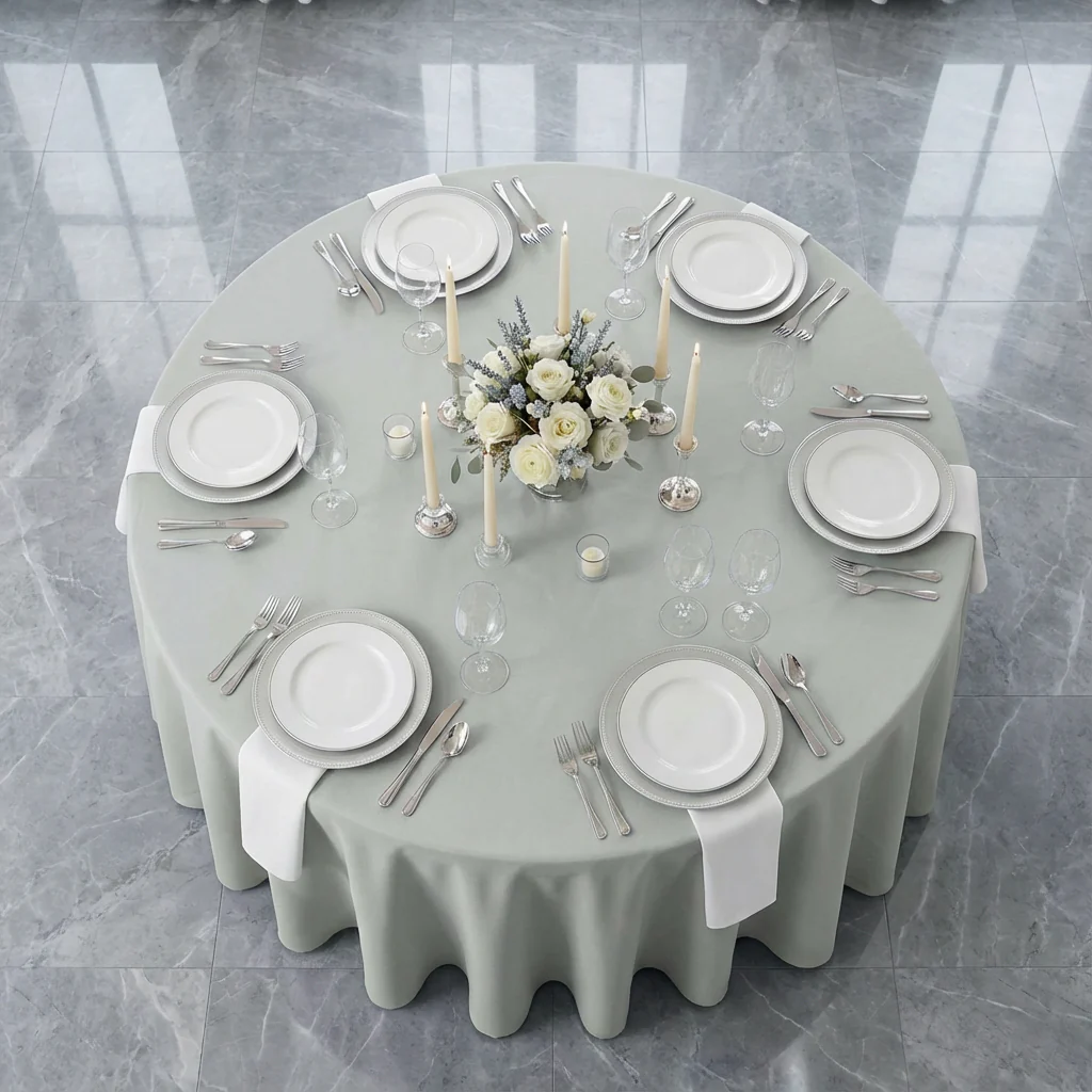 Premium Polyester 120" Round Tablecloth - Gray/Silver - Image 3
