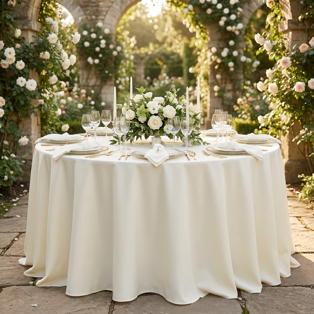 Premium Polyester 120" Round Tablecloth - Ivory - Image 2