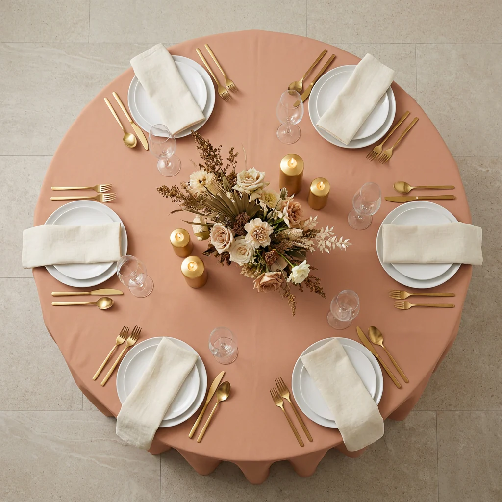 Premium Polyester 120" Round Tablecloth - Latte Rose - Image 3