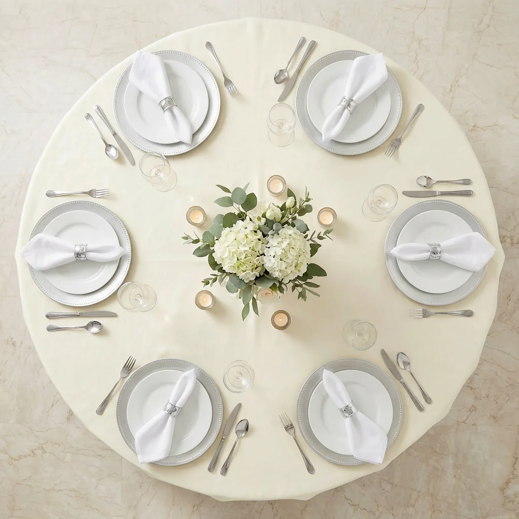 Premium Polyester 120" Round Tablecloth - Light Ivory/Off White - Image 3