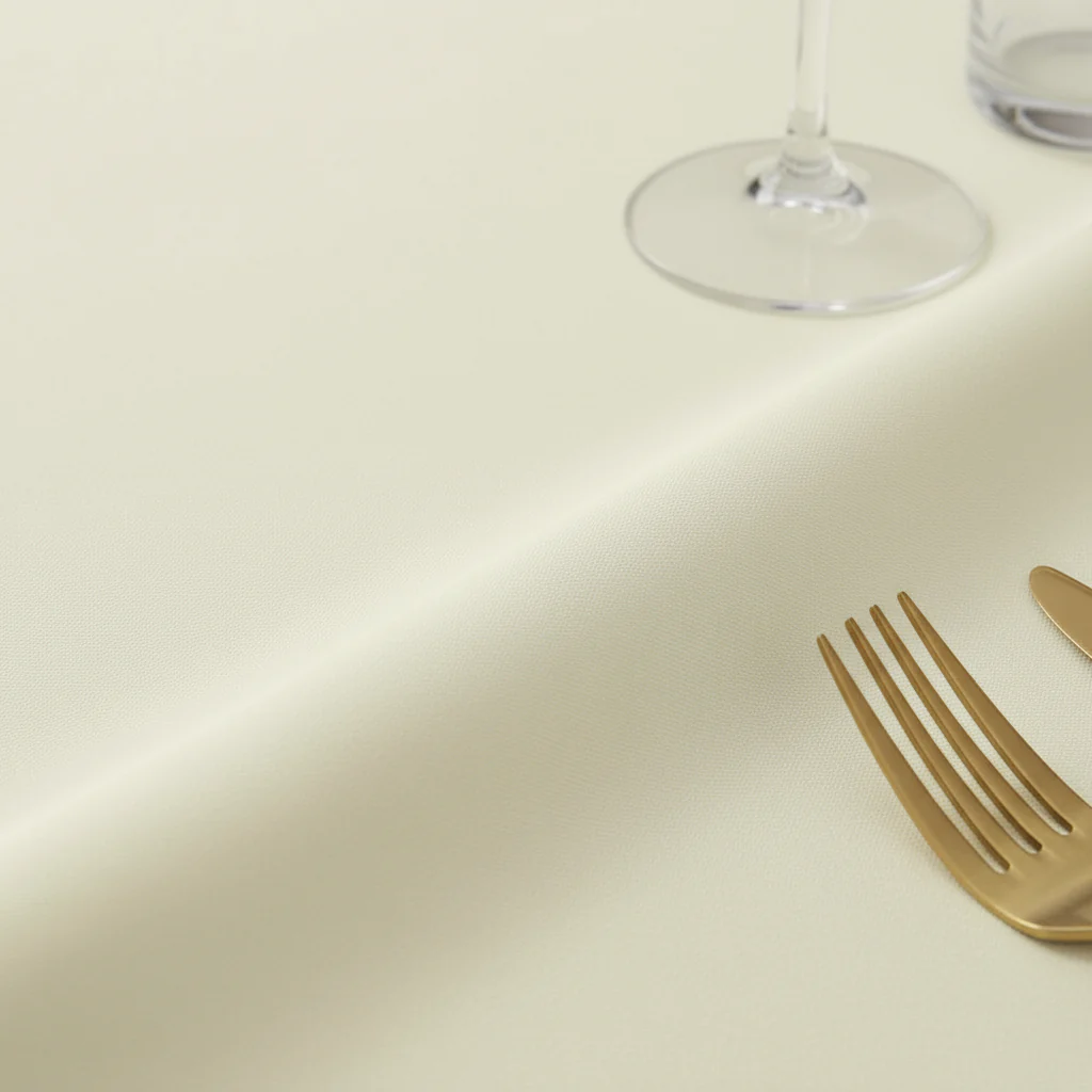 Premium Polyester 120" Round Tablecloth - Light Ivory/Off White - Image 4