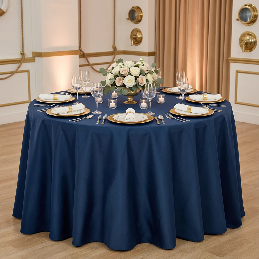 Premium Polyester 120" Round Tablecloth - Navy Blue - Image 2