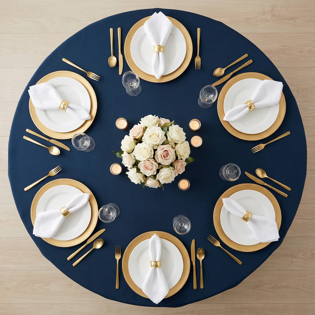 Premium Polyester 120" Round Tablecloth - Navy Blue - Image 3