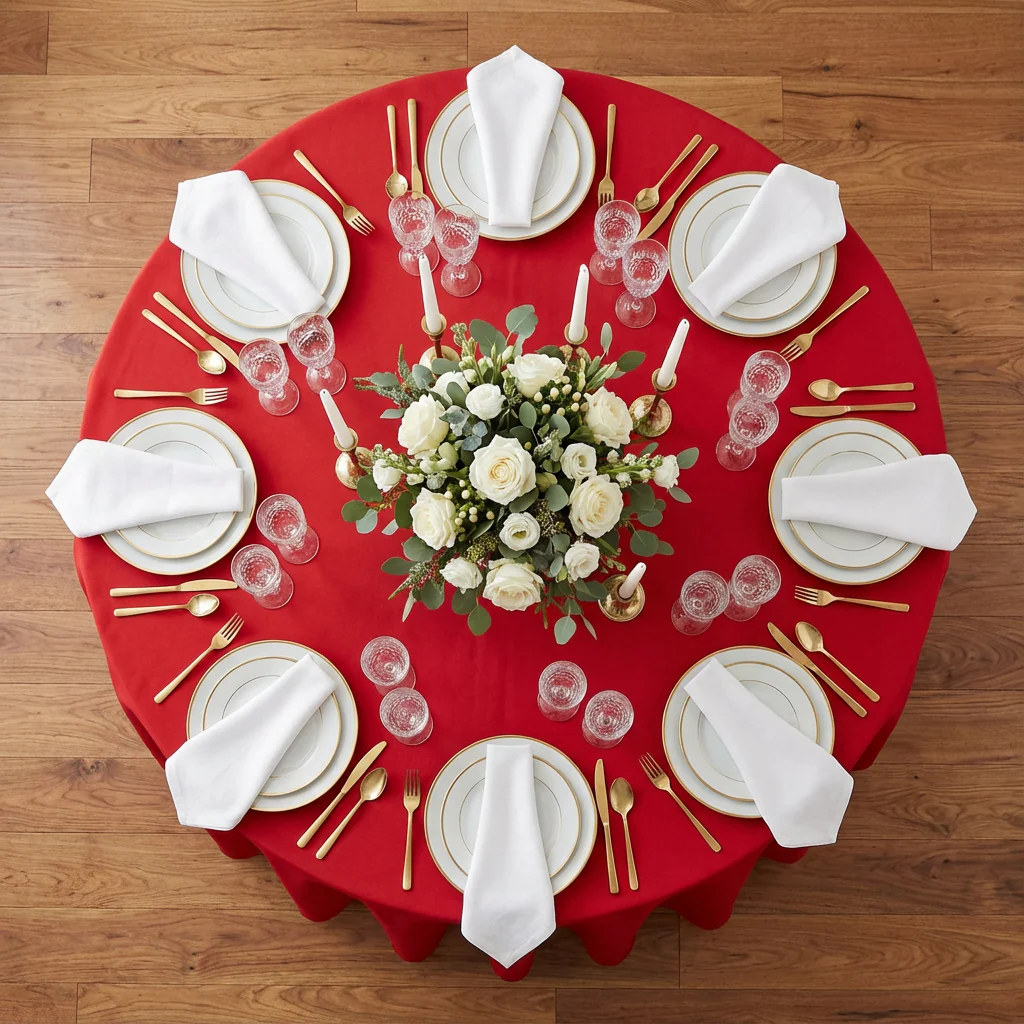 Premium Polyester 120" Round Tablecloth - Red - Image 3