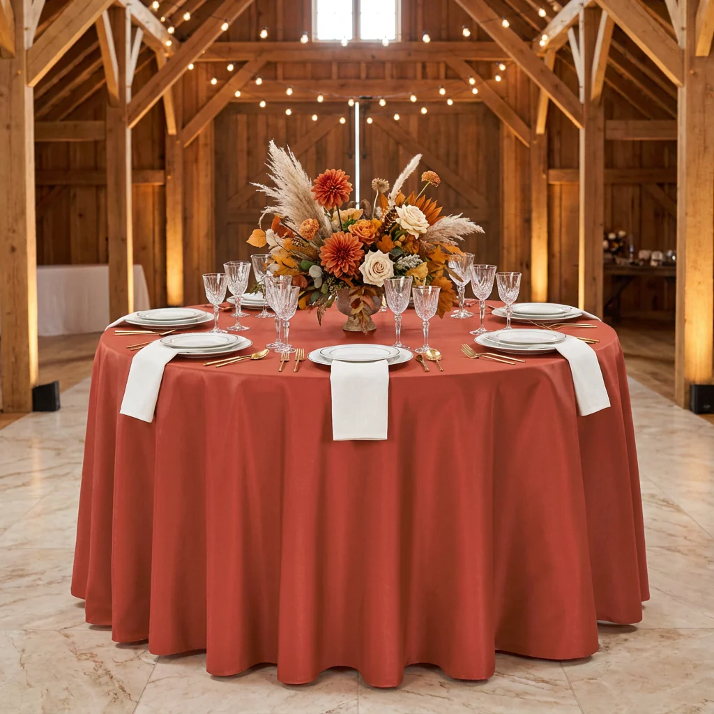 Premium Polyester 120" Round Tablecloth - Rust - Image 2