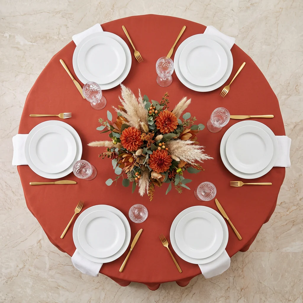 Premium Polyester 120" Round Tablecloth - Rust - Image 3