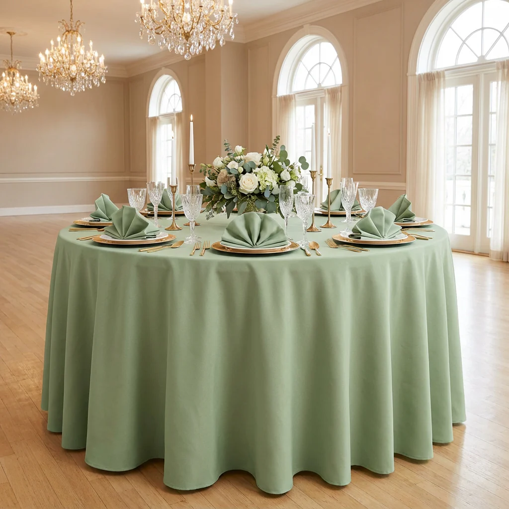 Premium Polyester 120" Round Tablecloth - Sage Green - Image 2