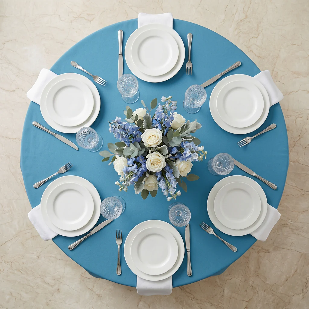 Premium Polyester 120" Round Tablecloth - Steele Blue - Image 3