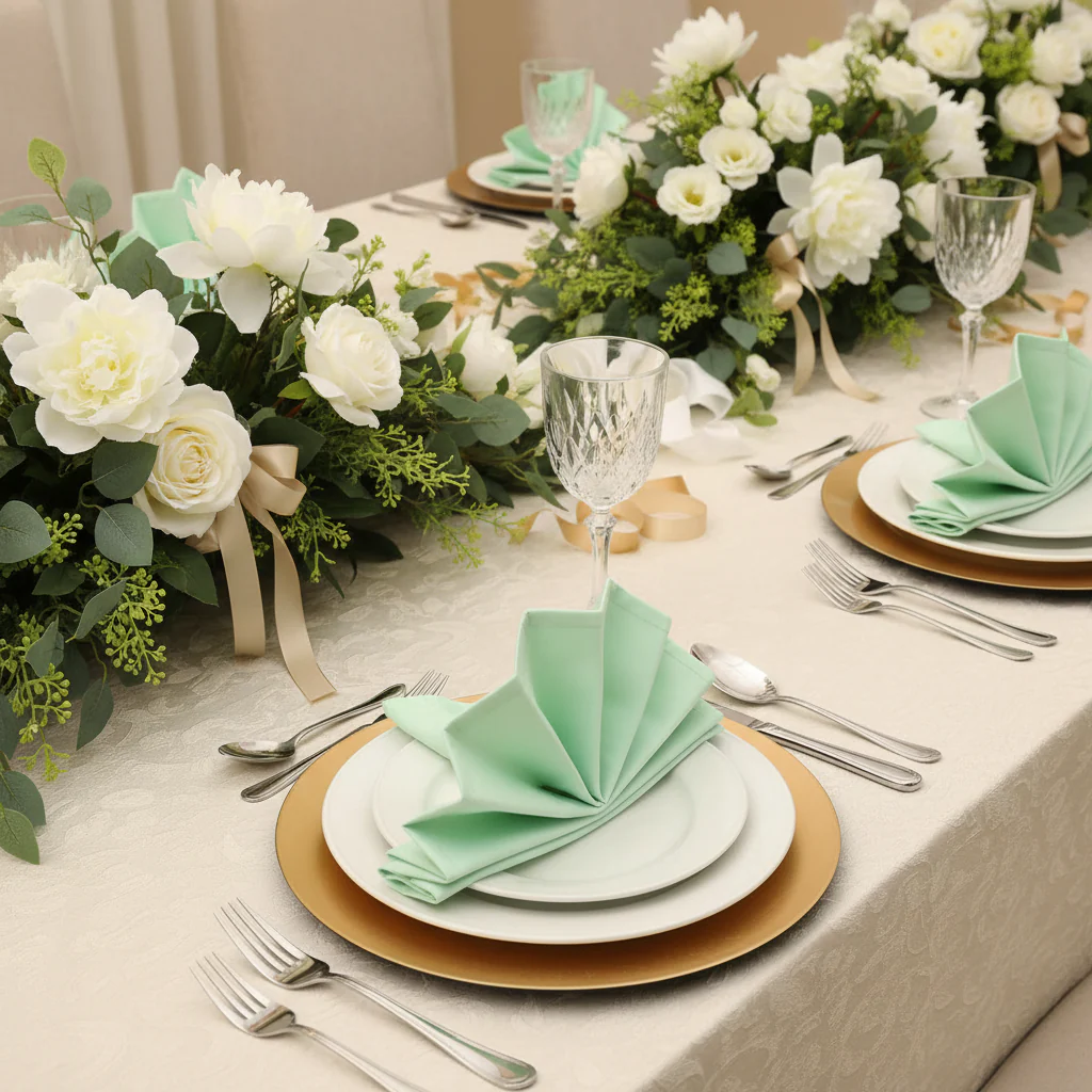 Premium Polyester Napkin 20"x20" - Mint Green - Image 4