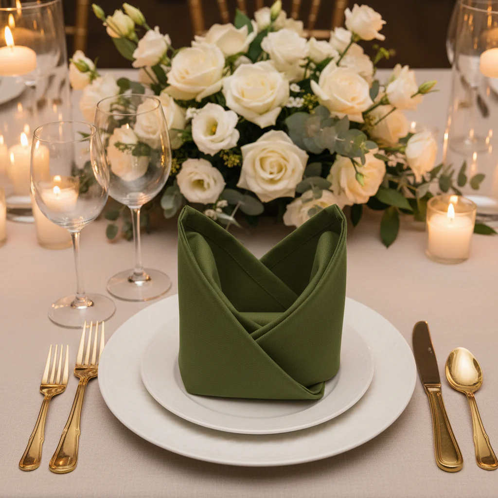 Premium Polyester Napkin 20"x20" - Olive Green - Image 4