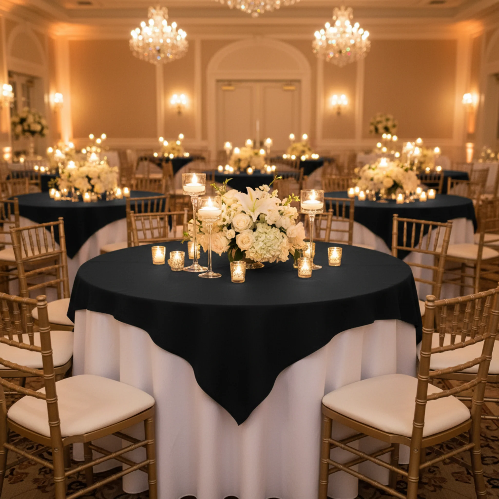 Premium Polyester Square 54" Overlay/Tablecloth - Black - Image 4
