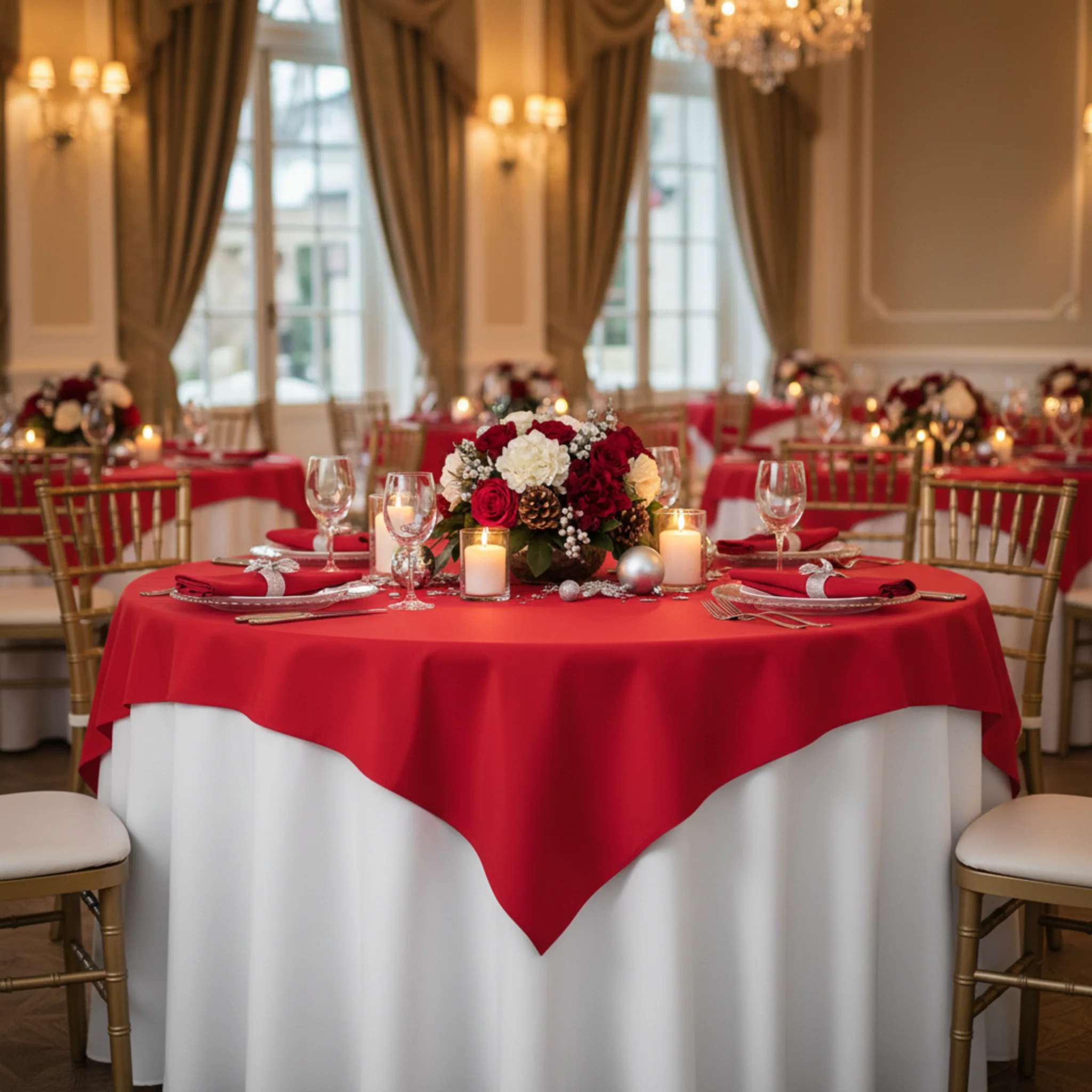 Premium Polyester Square 54" Overlay/Tablecloth - Red - Image 4