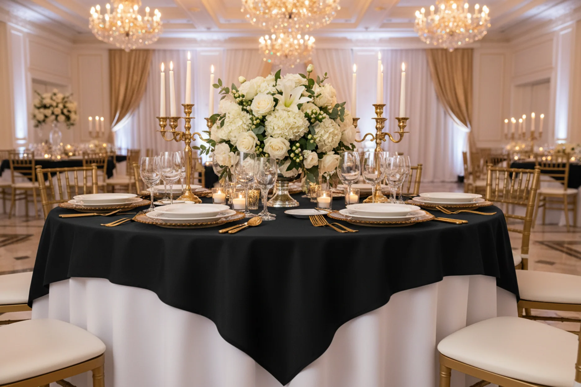 Premium Polyester Square 72" Overlay/Tablecloth - Black - Image 2