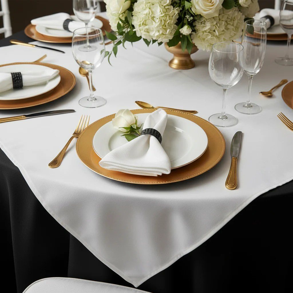 Premium Polyester Square 90"x90" Overlay/Tablecloth - White - Image 3