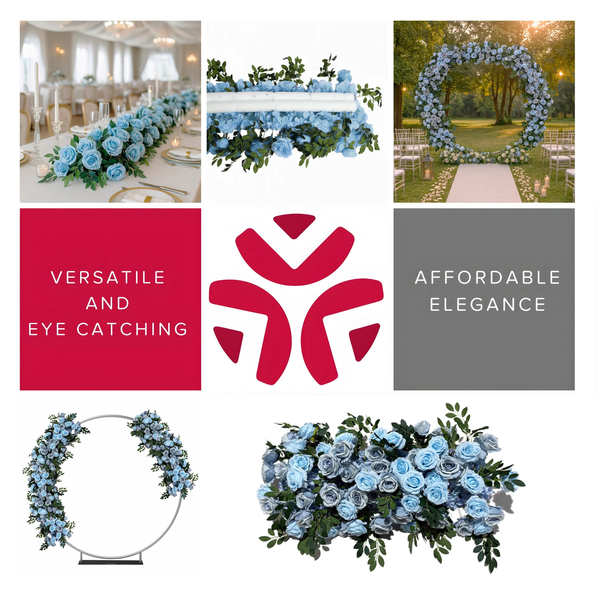 2 pcs/pk Premade Flower Backdrop Arch/Table Runner Decor - Baby Blue - Image 3