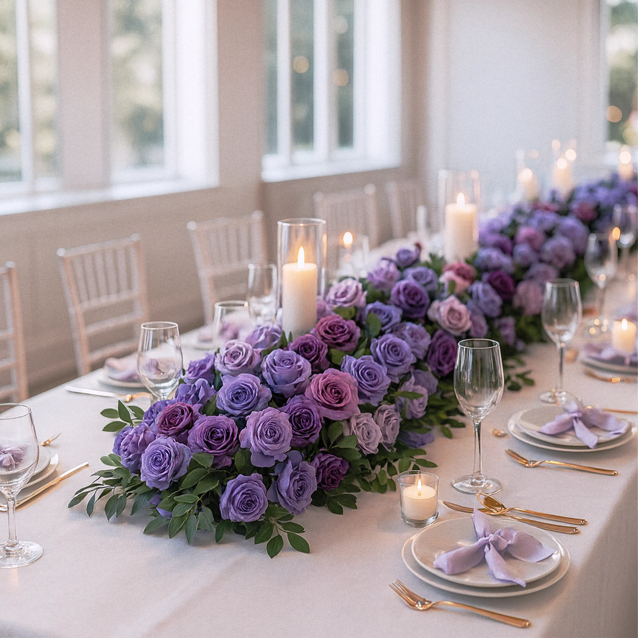 2 pcs/pk Premade Flower Backdrop Arch/Table Runner Decor - Lavender - Image 9