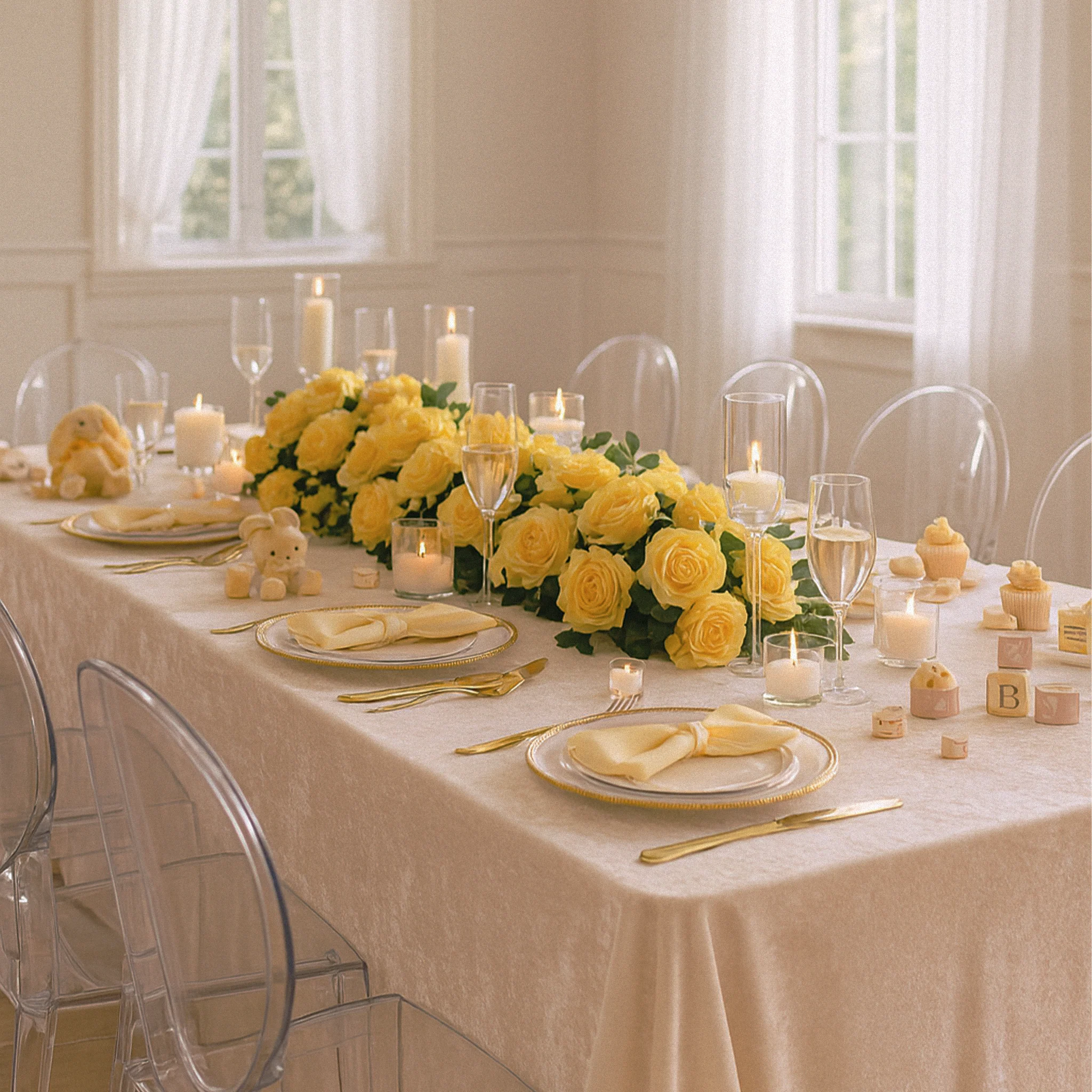 2 pcs/pk Premade Flower Backdrop Arch/Table Runner Decor - Pastel Yellow - Image 10