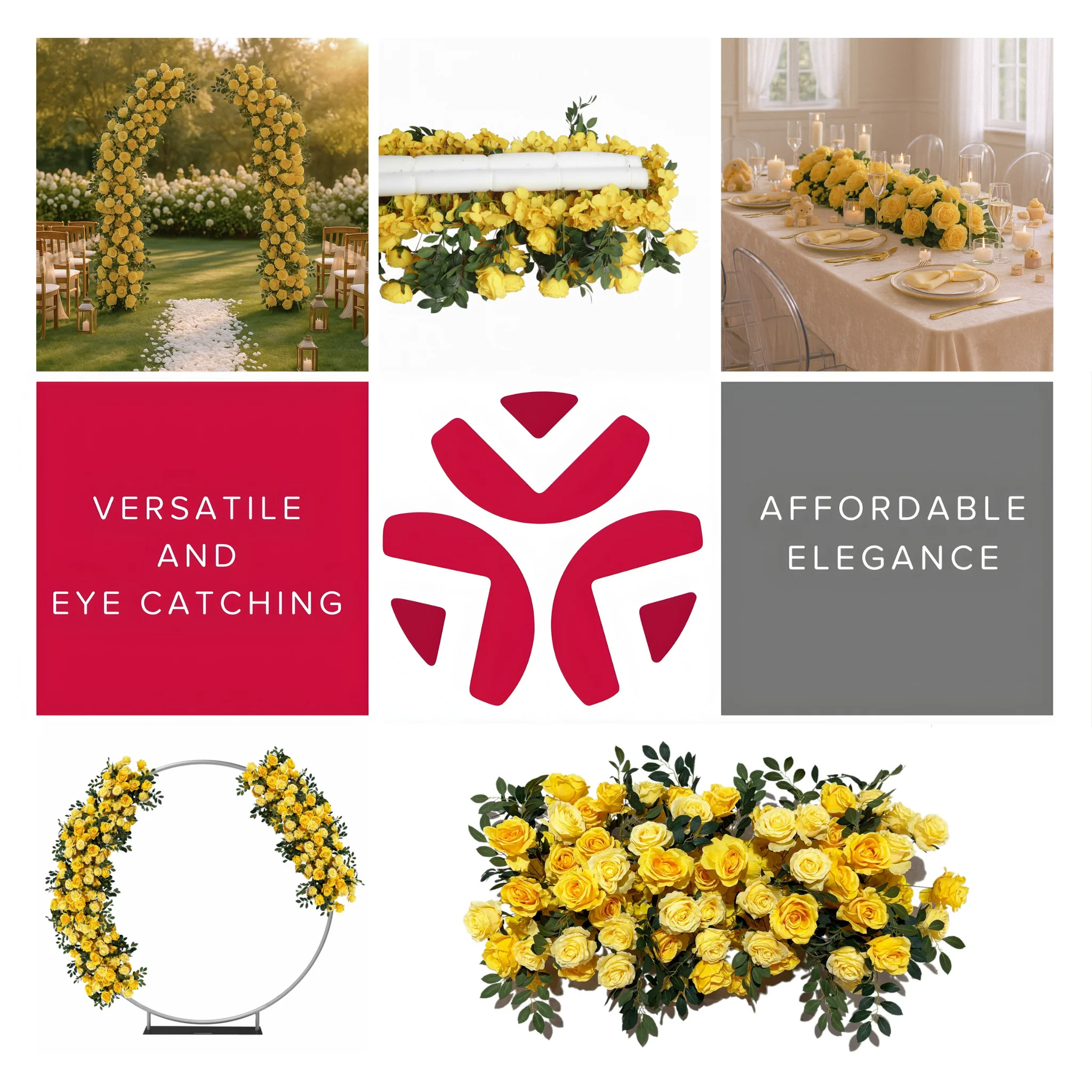2 pcs/pk Premade Flower Backdrop Arch/Table Runner Decor - Pastel Yellow - Image 2