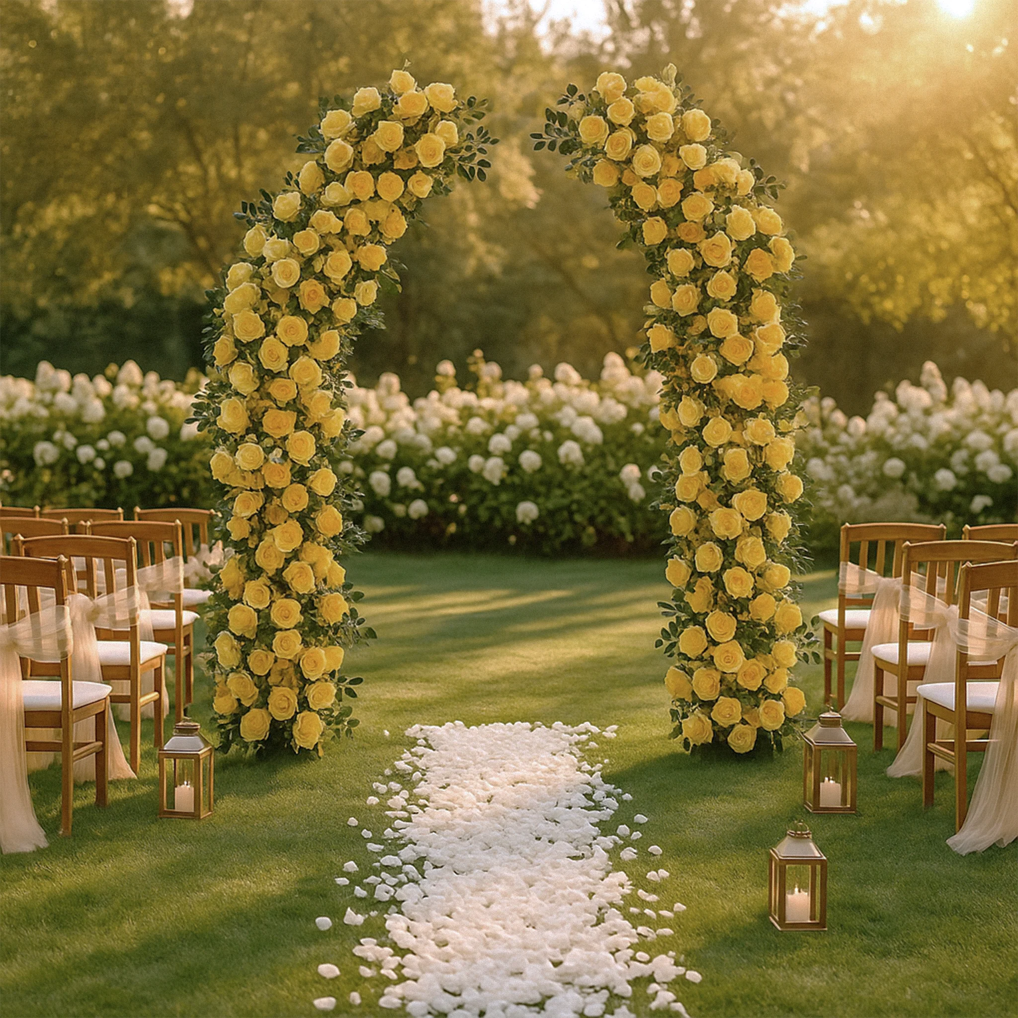 2 pcs/pk Premade Flower Backdrop Arch/Table Runner Decor - Pastel Yellow - Image 9