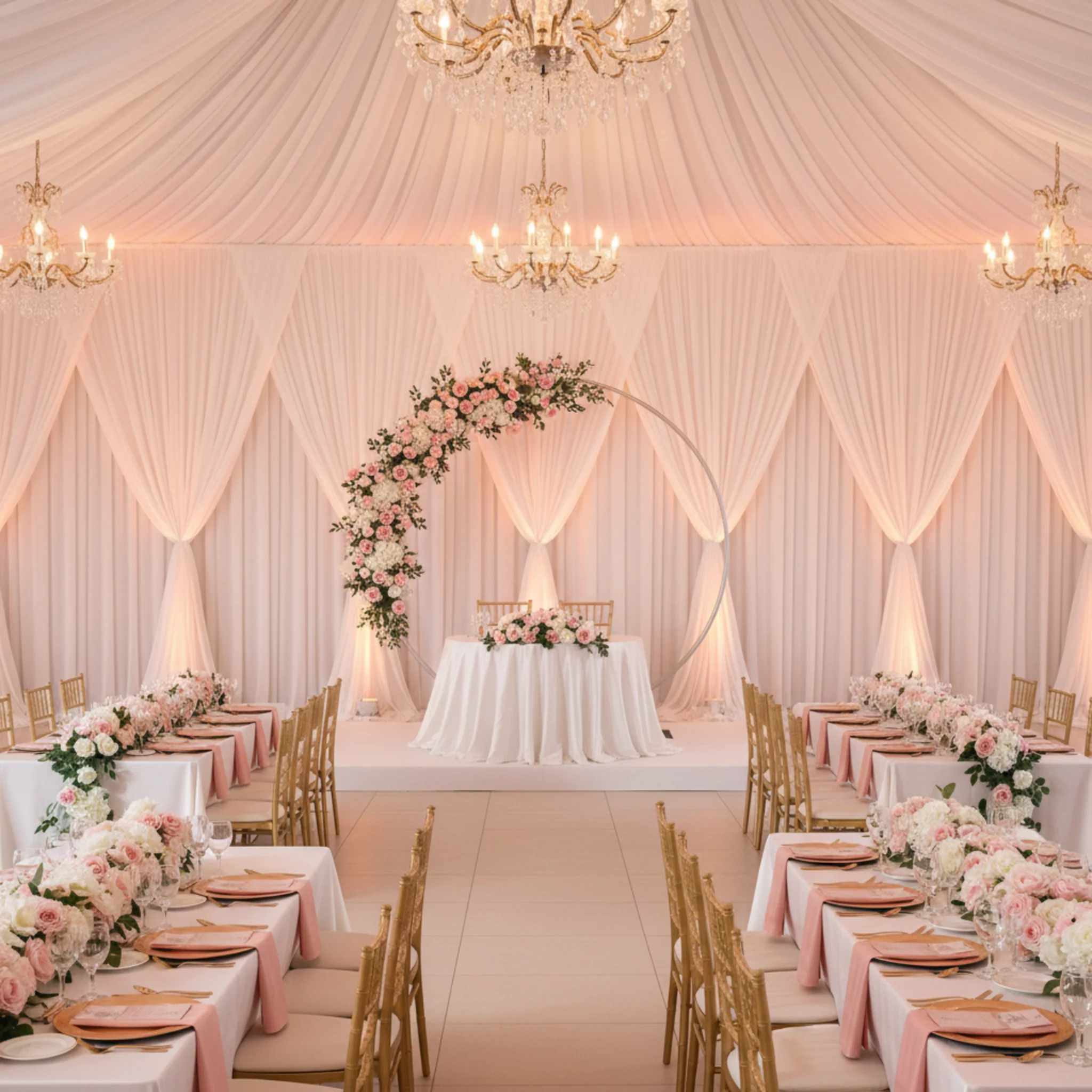 2 pcs/pk Premade Flower Backdrop Arch/Table Runner Decor - Light Pink & White - Image 5