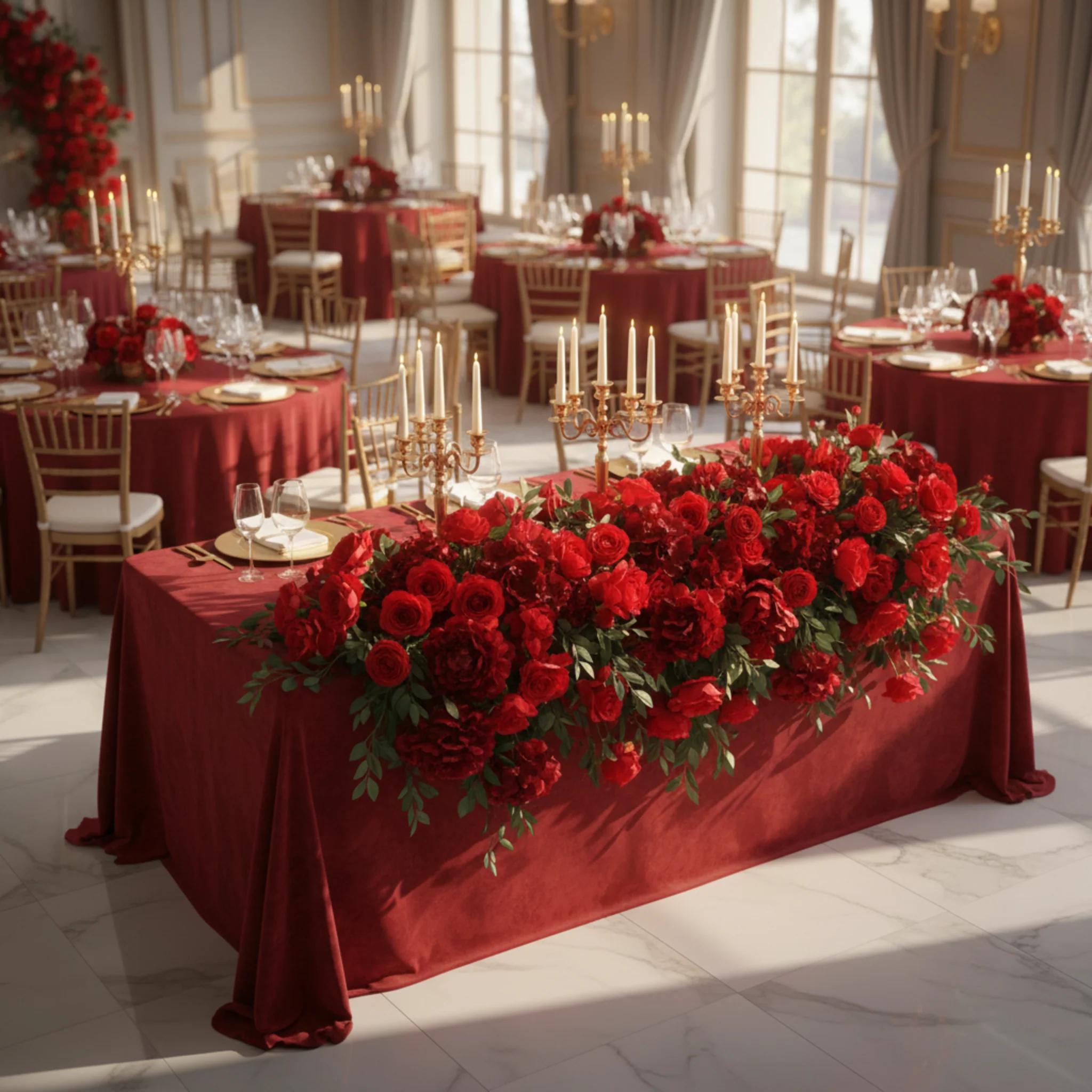 2 pcs/pk Premade Flower Backdrop Arch/Table Runner Decor - Red - Image 10