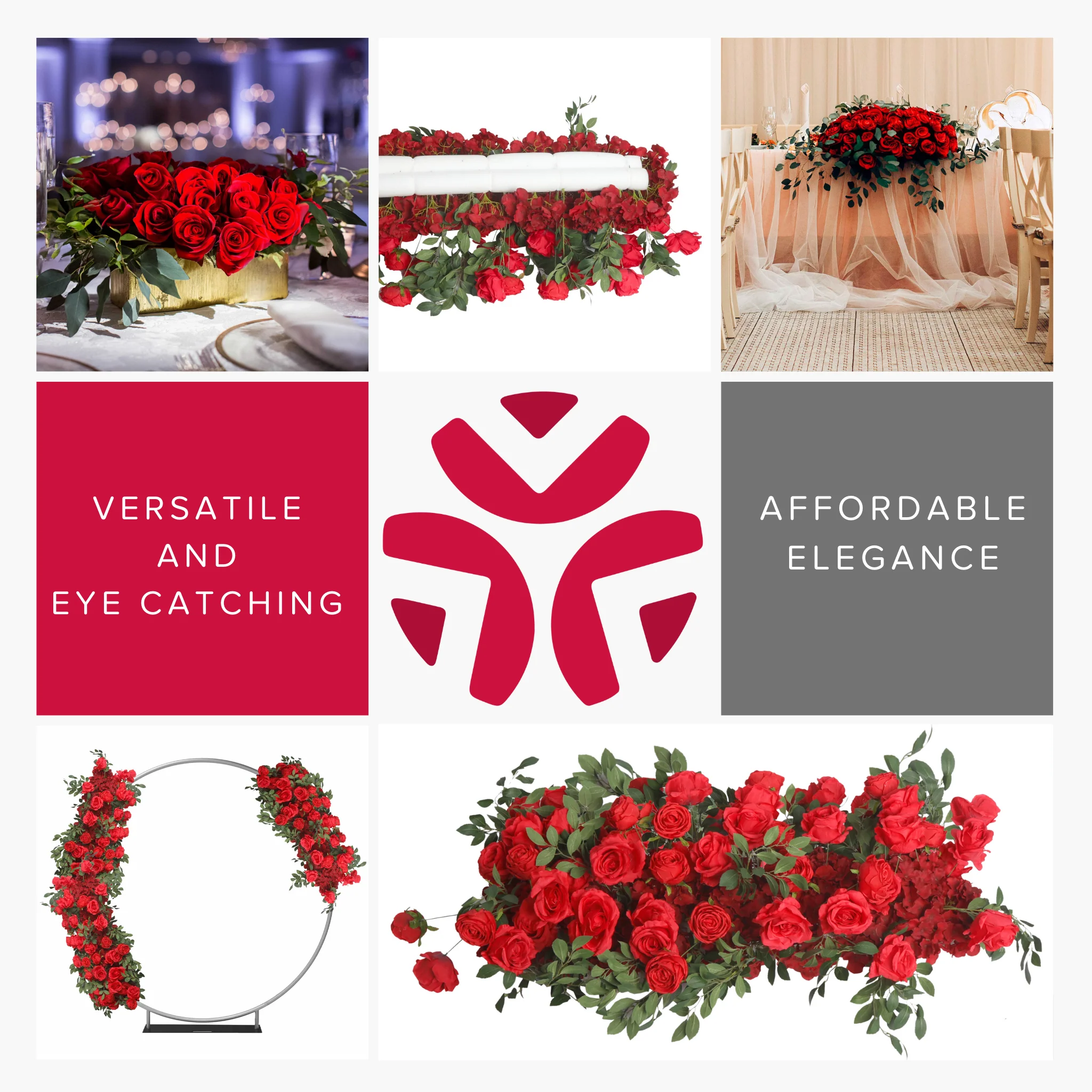 2 pcs/pk Premade Flower Backdrop Arch/Table Runner Decor - Red - Image 8