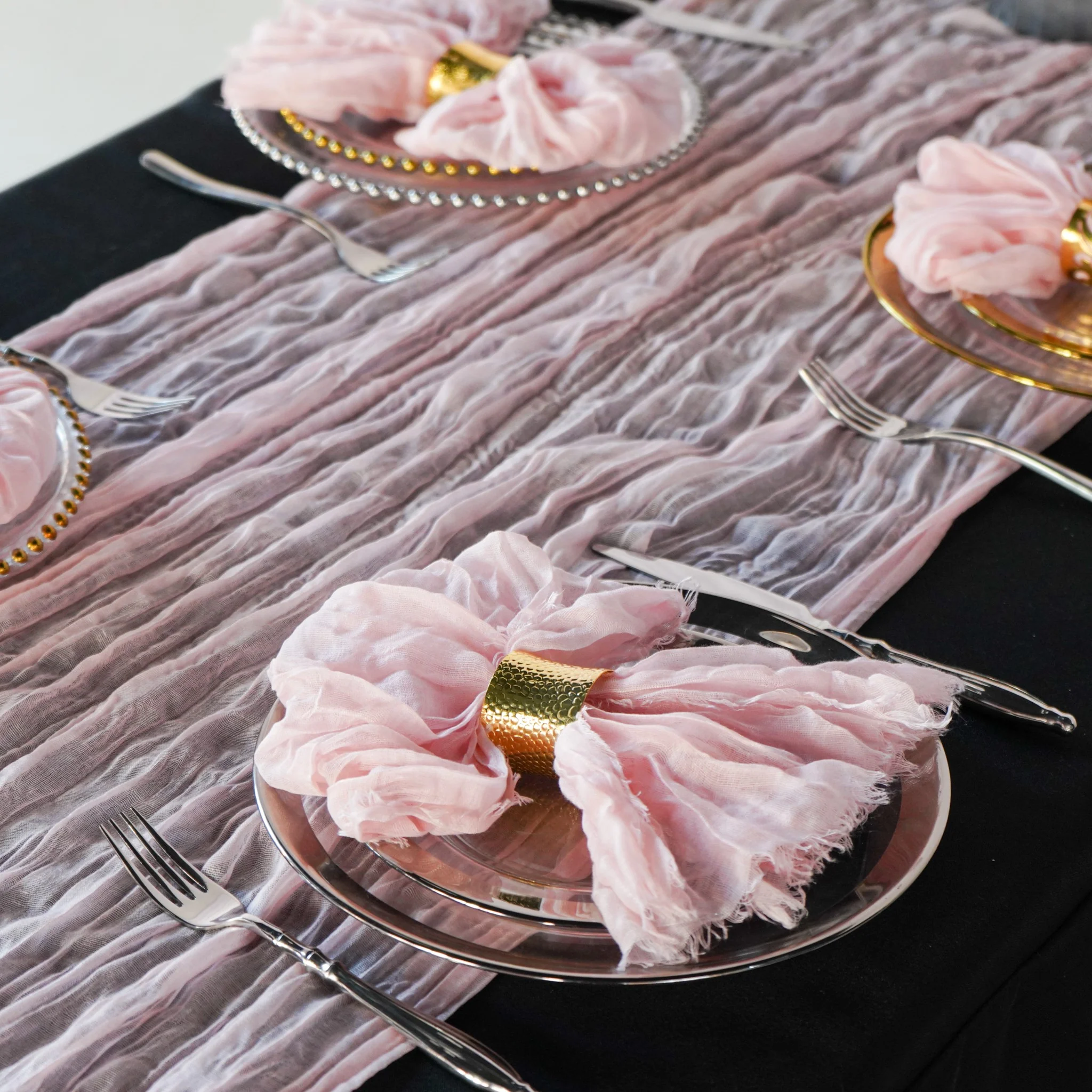 Premium Cheesecloth Table Runner 16FT x 25" - Blush/Rose Gold - Image 4