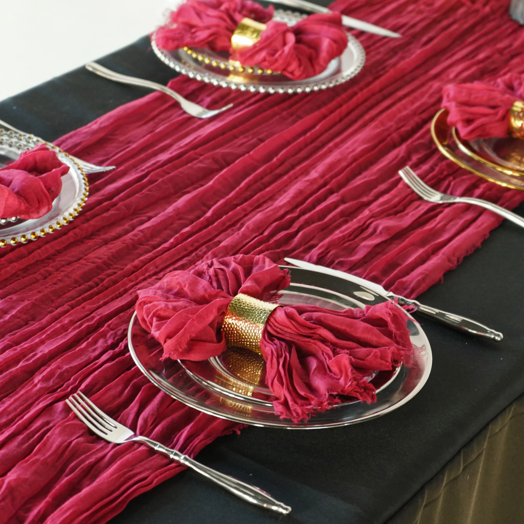 Premium Cheesecloth Table Runner 16FT x 25" - Burgundy - Image 2