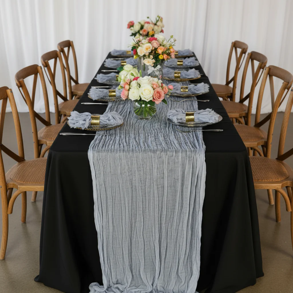 Premium Cheesecloth Table Runner 16FT x 25" - Dusty Blue - Image 2