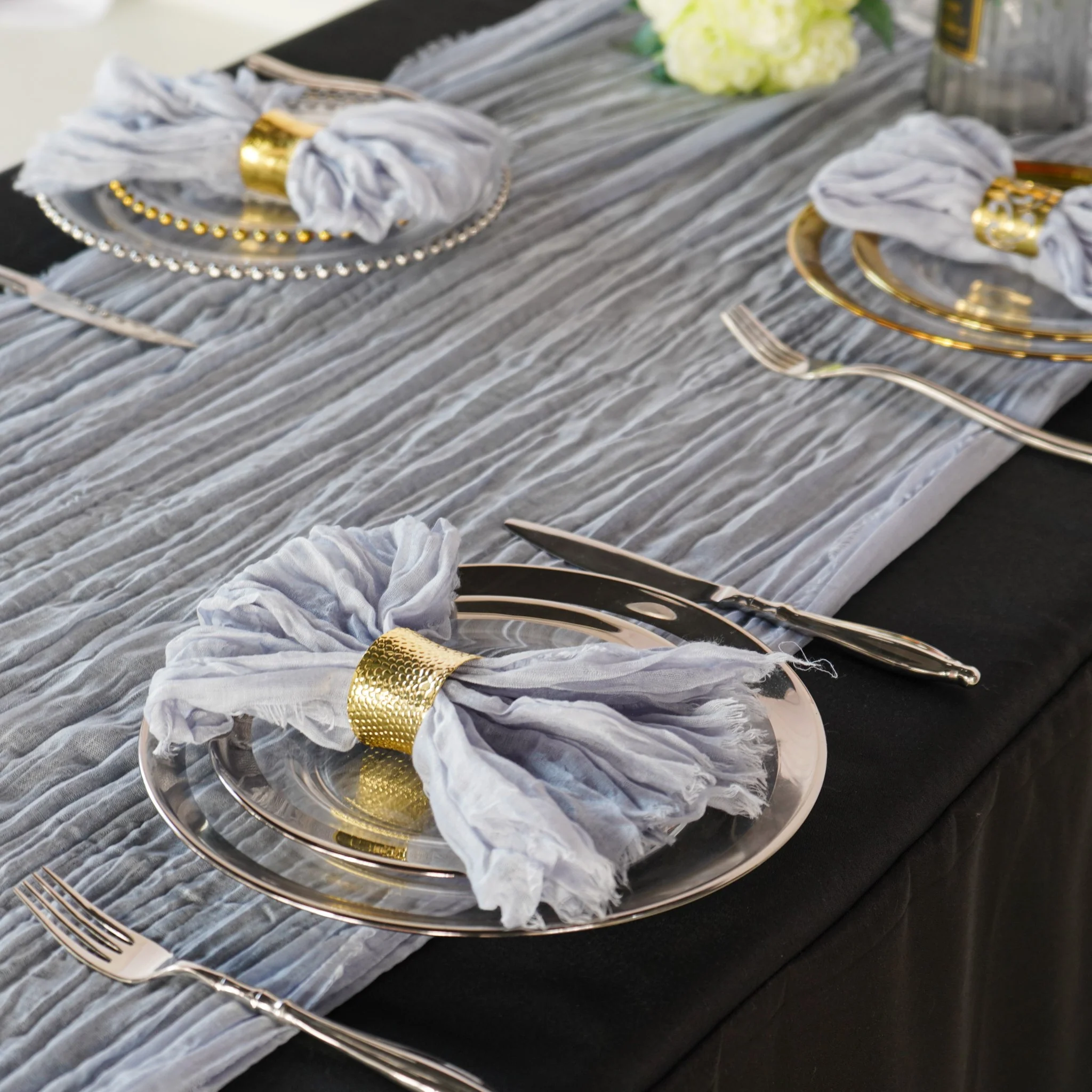 Premium Cheesecloth Table Runner 16FT x 25" - Dusty Blue - Image 5