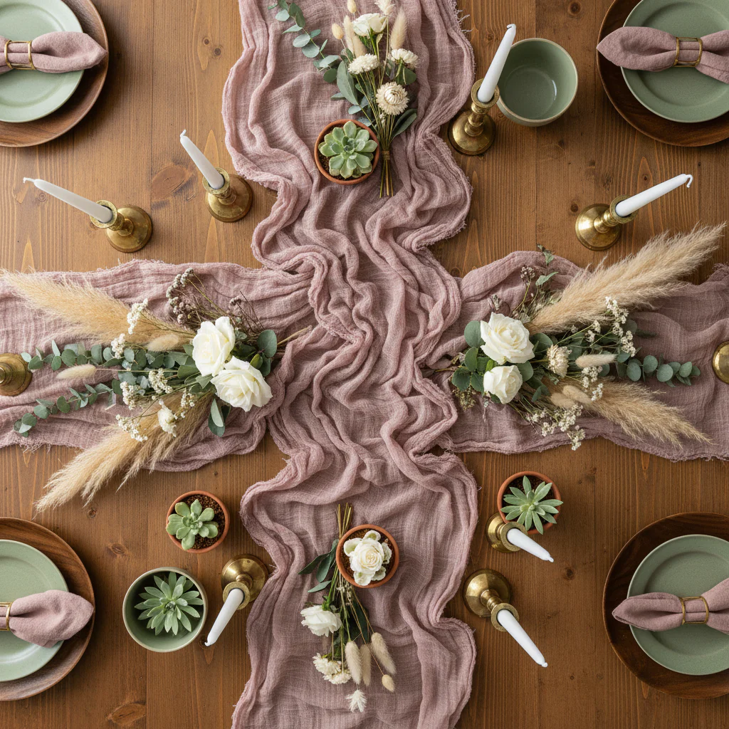 Premium Cheesecloth Table Runner 16FT x 25" - Dusty Rose/Mauve - Image 2