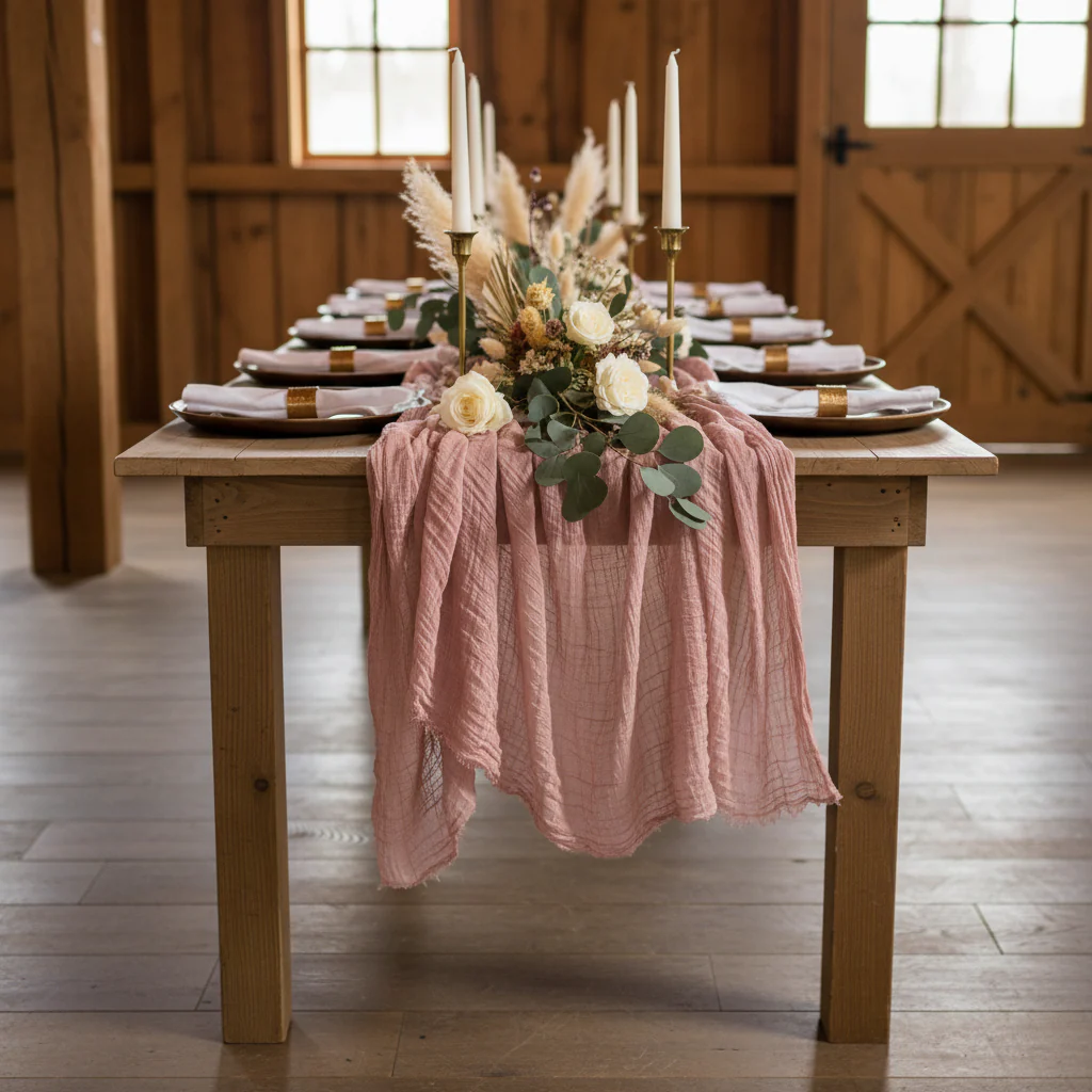 Premium Cheesecloth Table Runner 16FT x 25" - Dusty Rose/Mauve - Image 3