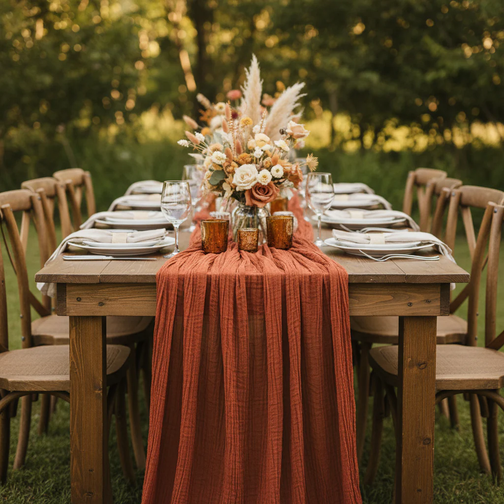Premium Cheesecloth Table Runner 16FT x 25" - Rust - Image 2