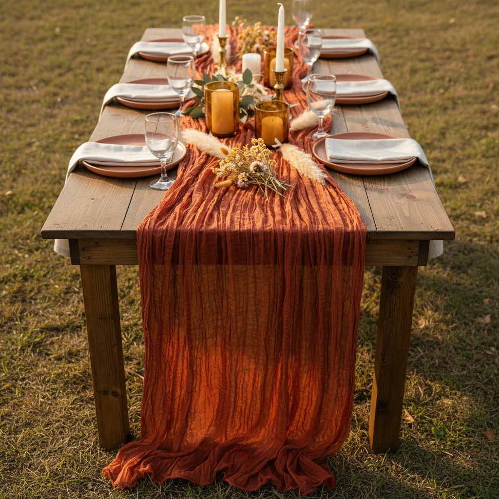 Premium Cheesecloth Table Runner 16FT x 25" - Rust - Image 3