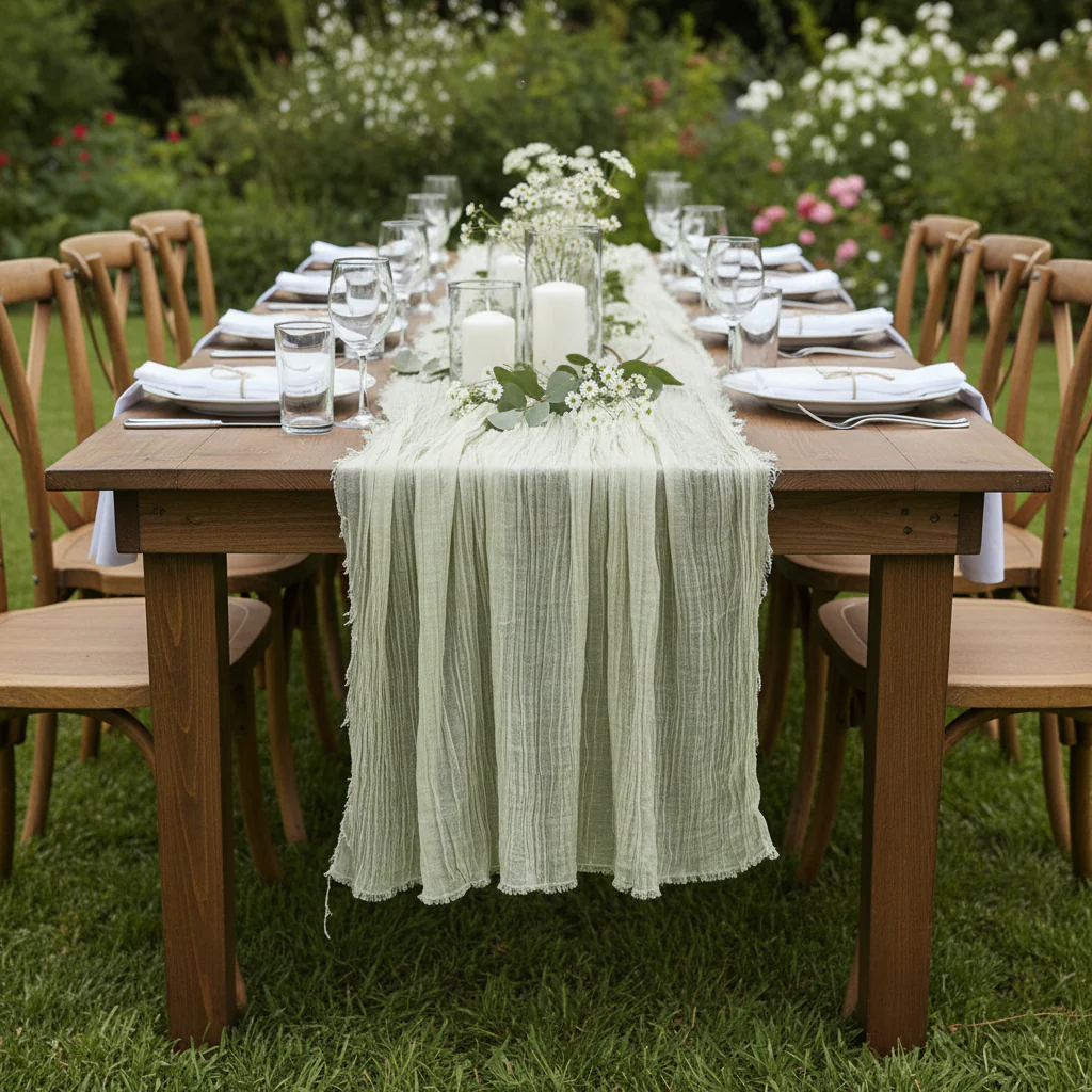 Premium Cheesecloth Table Runner 16FT x 25" - Sage Green - Image 2