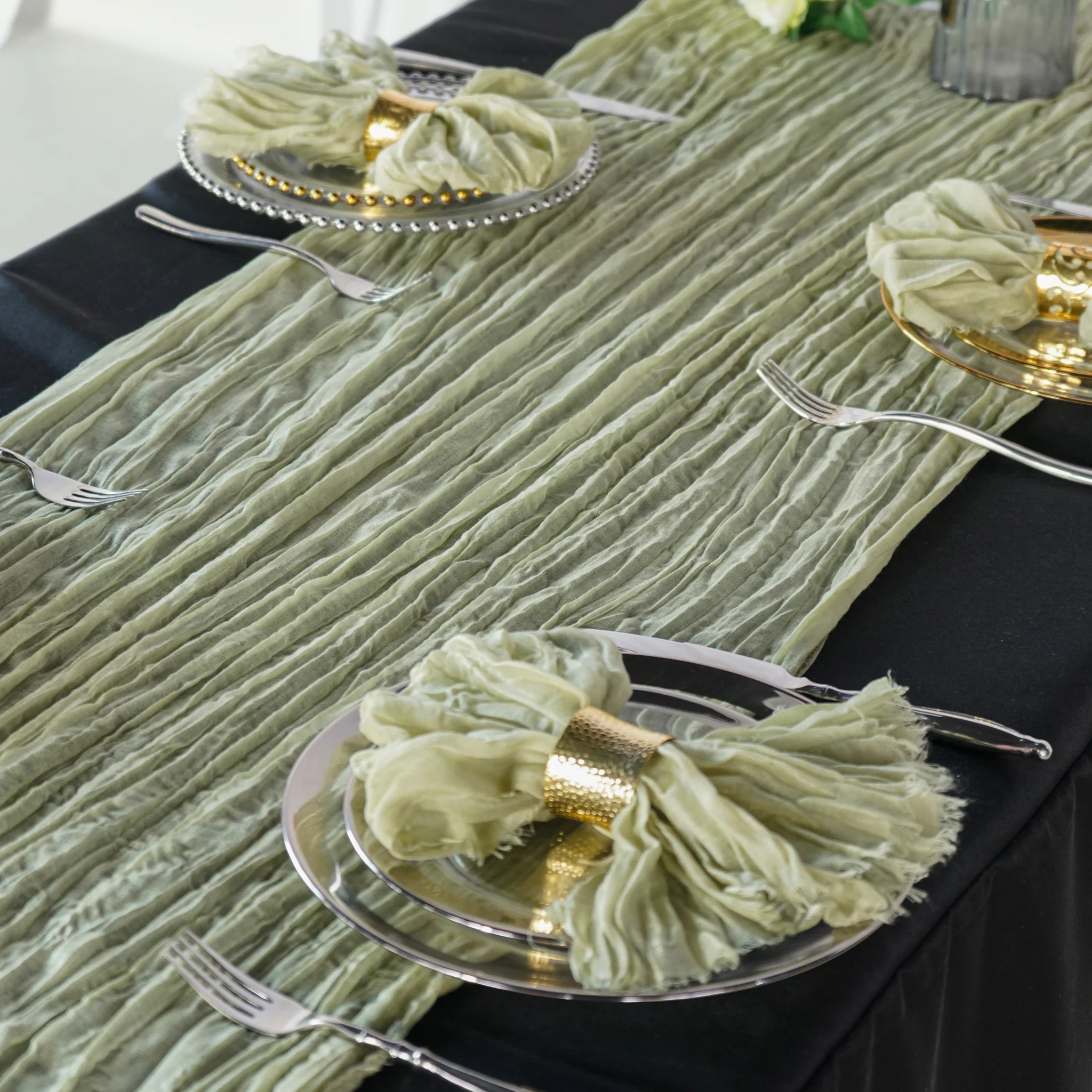 Premium Cheesecloth Table Runner 16FT x 25" - Sage Green - Image 4