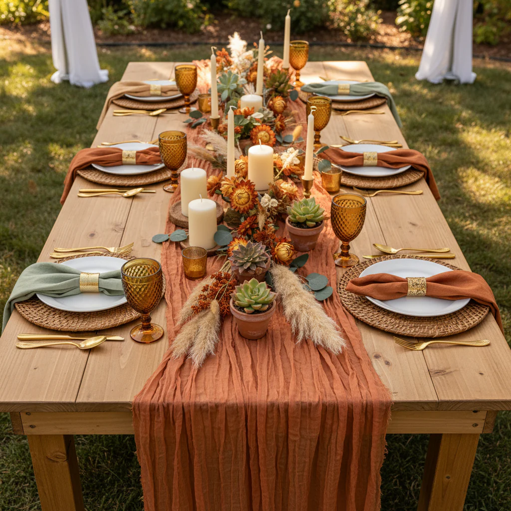 Premium Cheesecloth Table Runner 16FT x 25" - Terracotta - Image 2