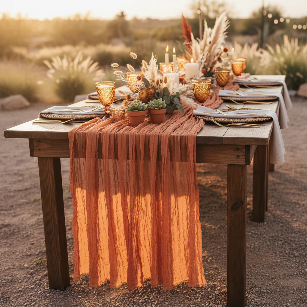 Premium Cheesecloth Table Runner 16FT x 25" - Terracotta - Image 3