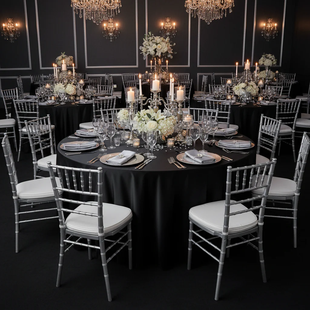 Premium Satin (Wrinkle-Resistant) 108" Round Tablecloth - Black - Image 6