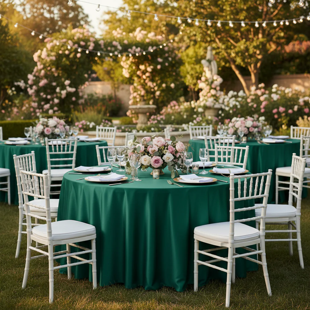 Premium Satin (Wrinkle-Resistant) 108" Round Tablecloth - Emerald Green - Image 2
