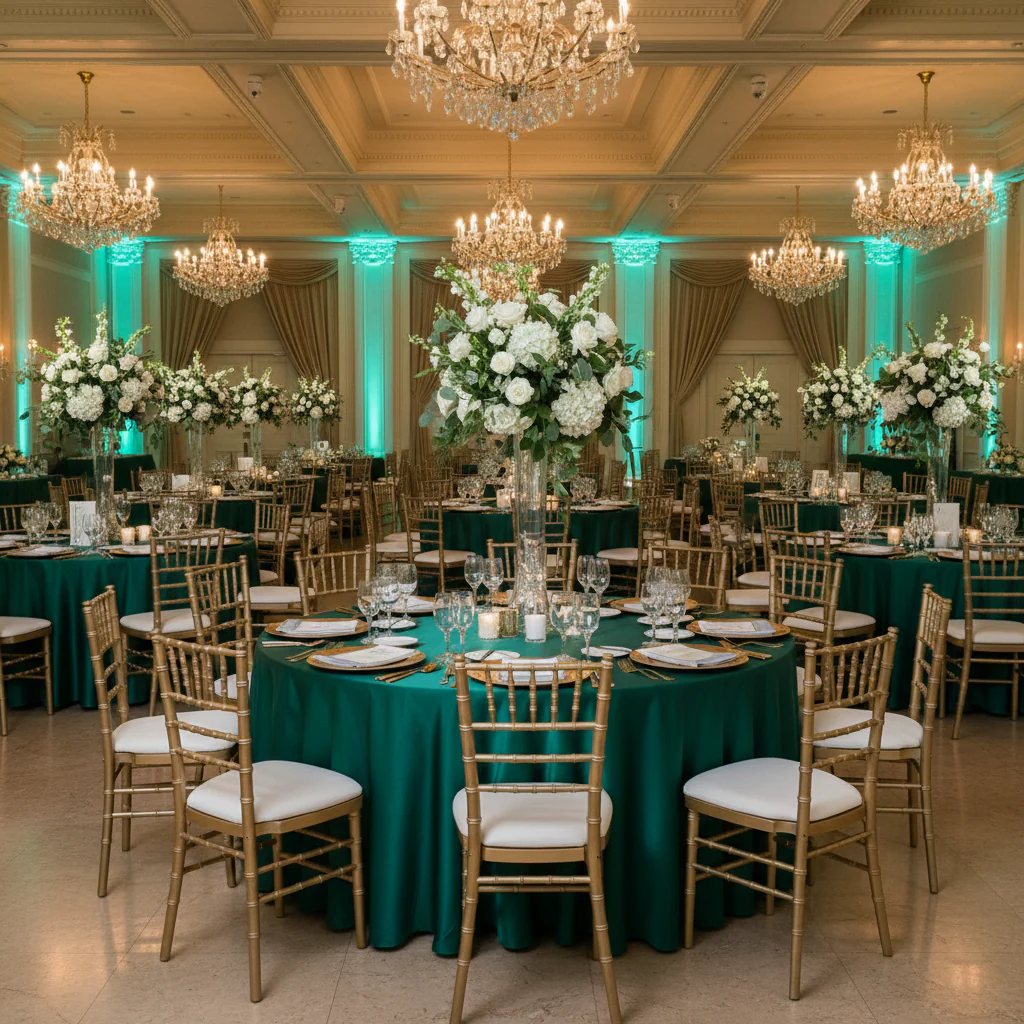 Premium Satin (Wrinkle-Resistant) 108" Round Tablecloth - Emerald Green - Image 4