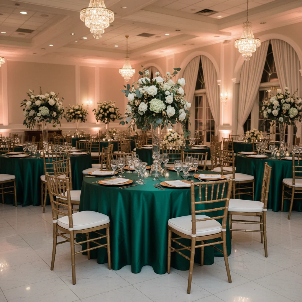 Premium Satin (Wrinkle-Resistant) 108" Round Tablecloth - Emerald Green - Image 6