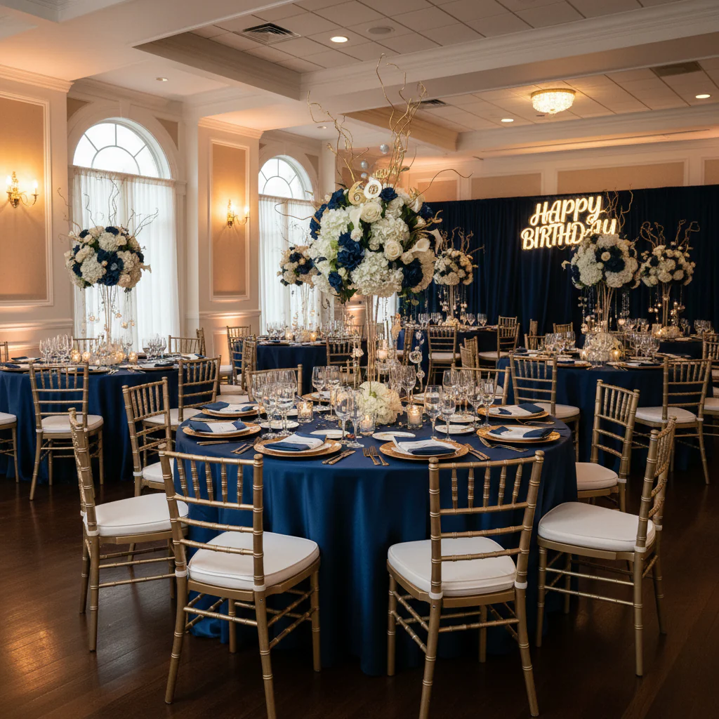 Premium Satin (Wrinkle-Resistant) 108" Round Tablecloth - Navy Blue - Image 2