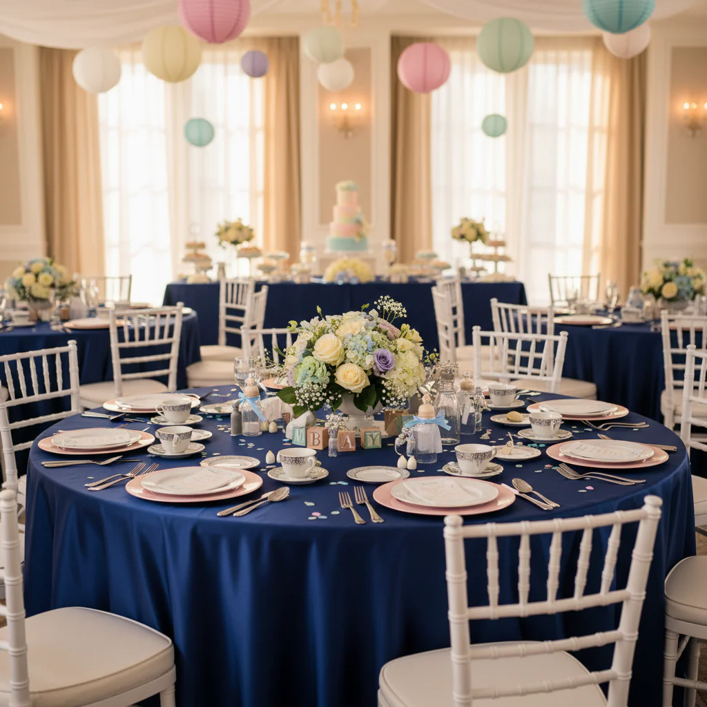Premium Satin (Wrinkle-Resistant) 108" Round Tablecloth - Navy Blue - Image 4
