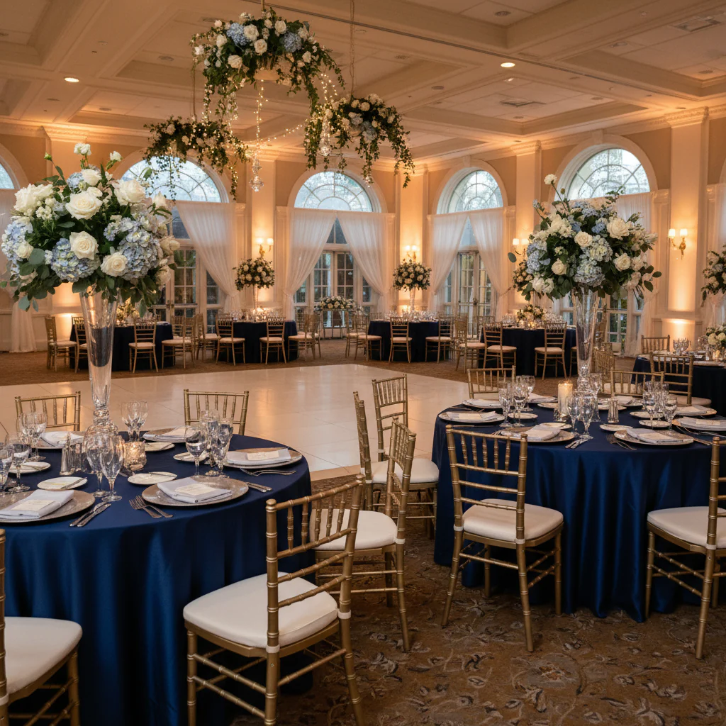 Premium Satin (Wrinkle-Resistant) 108" Round Tablecloth - Navy Blue - Image 6