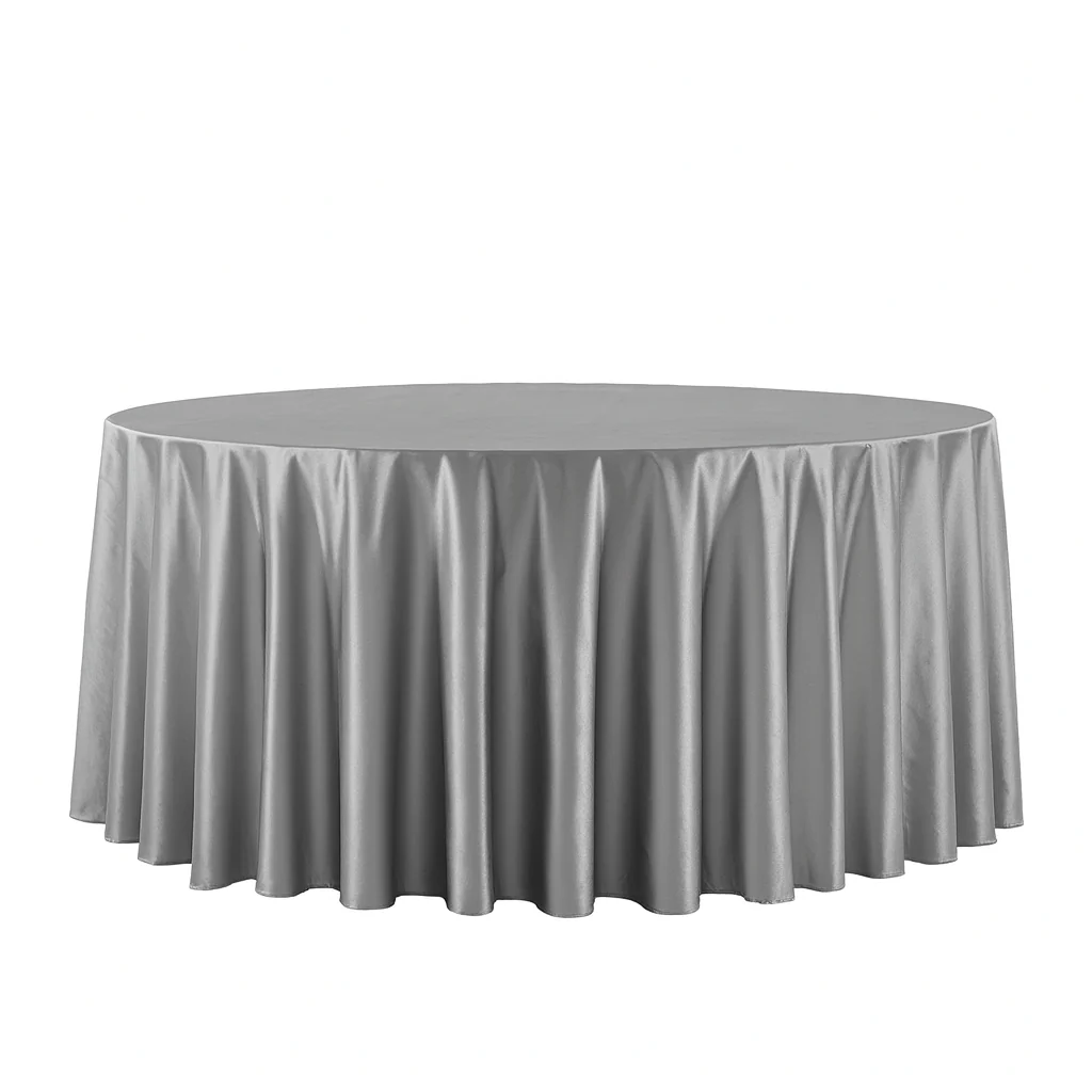Premium Satin (Wrinkle-Resistant) 108" Round Tablecloth - Silver