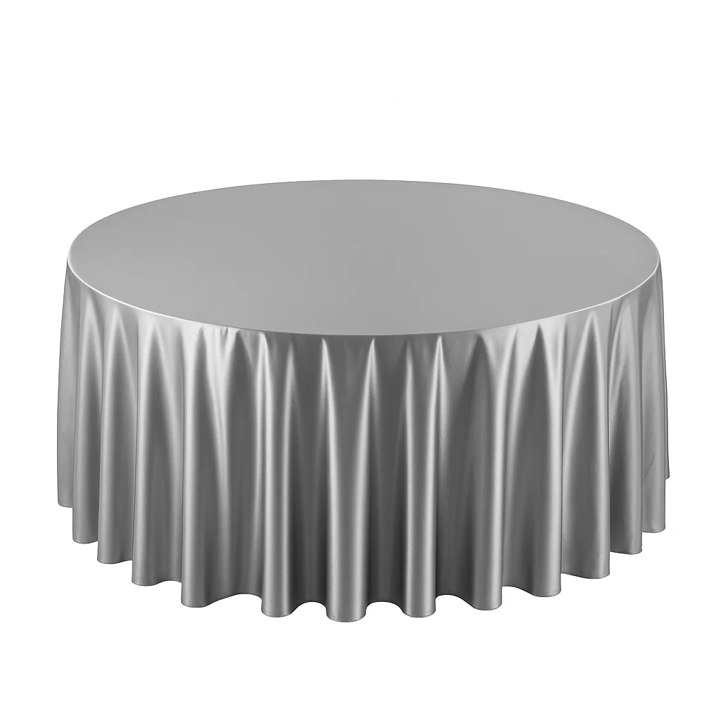 Premium Satin (Wrinkle-Resistant) 108" Round Tablecloth - Silver - Image 4